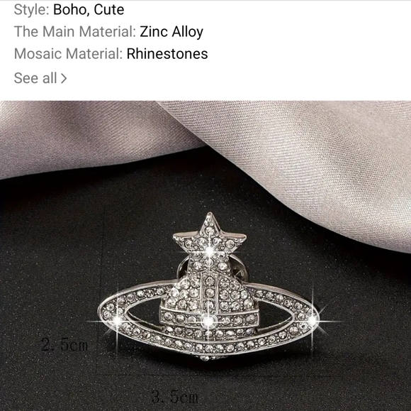 New Planet Silver Rhinestone Brooch Pin Silvertone Color - Picture 6 of 6